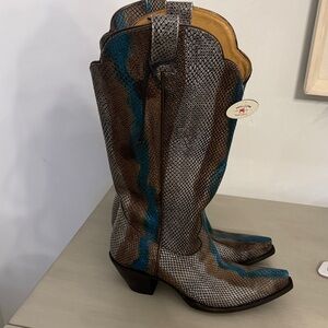 Brown and Blue Snakeskin Boots